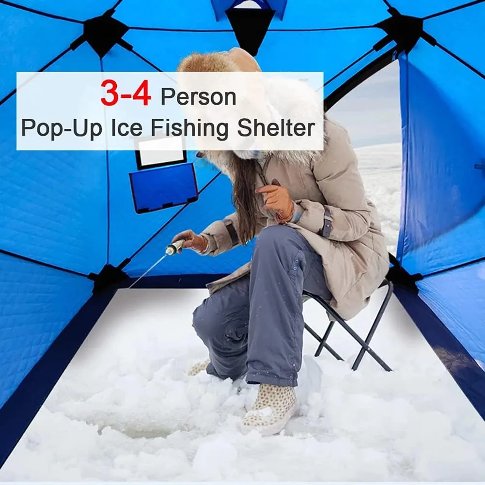 Portable Ice Fishing Shelter 3-4 People Quick-Open Winter Camping Tent Waterproof Windproof Outdoor Cotton Warm Ice Fishing Tent