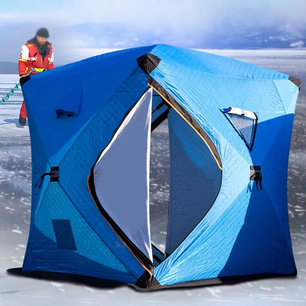 Portable Ice Fishing Shelter 3-4 People Quick-Open Winter Camping Tent Waterproof Windproof Outdoor Cotton Warm Ice Fishing Tent