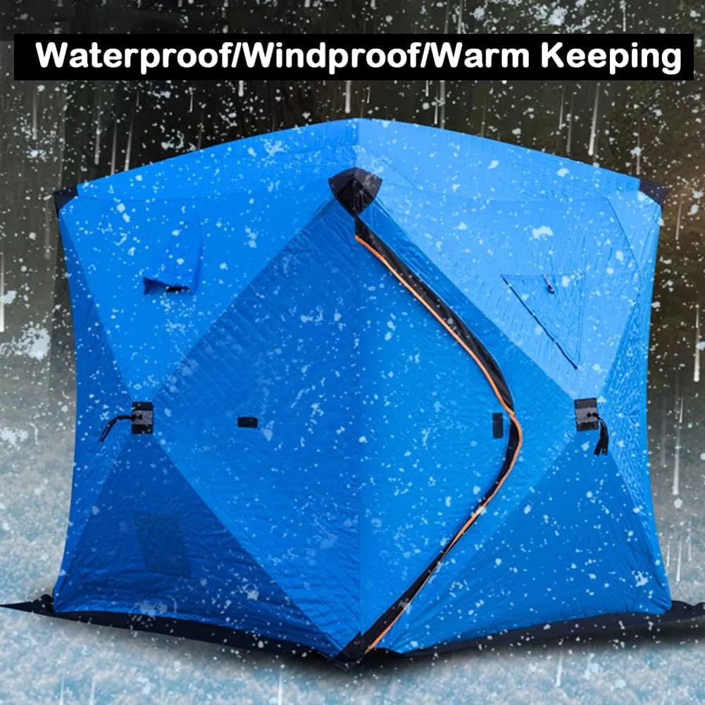 Portable Ice Fishing Shelter 3-4 People Quick-Open Winter Camping Tent Waterproofs Windproof Outdoor Cotton Warm Ice Fishing Tent