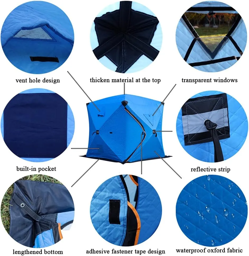 Portable Ice Fishing Shelter 3-4 People Quick-Open Winter Camping Tent Waterproofs Windproof Outdoor Cotton Warm Ice Fishing Tent