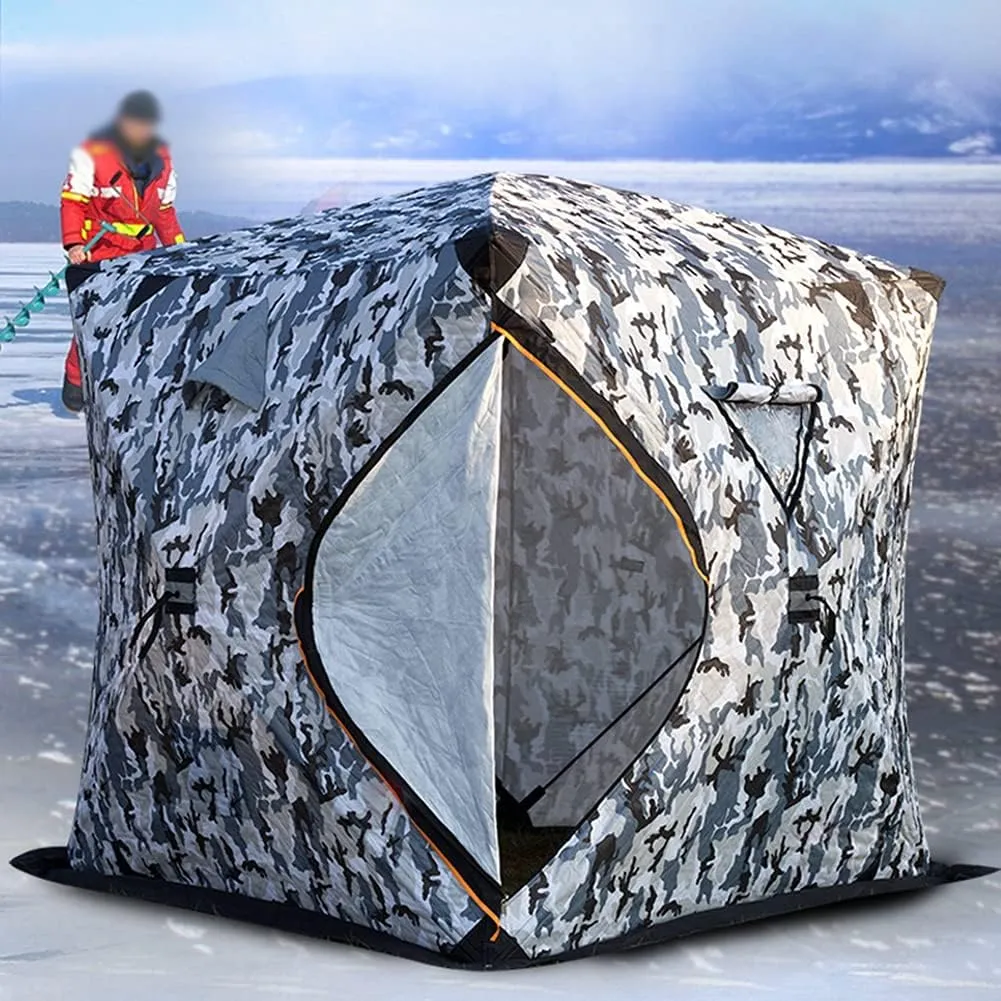 Portable Ice Fishing Shelter 3-4 People Quick-Open Winter Camping Tent Waterproofs Windproof Outdoor Cotton Warm Ice Fishing Tent