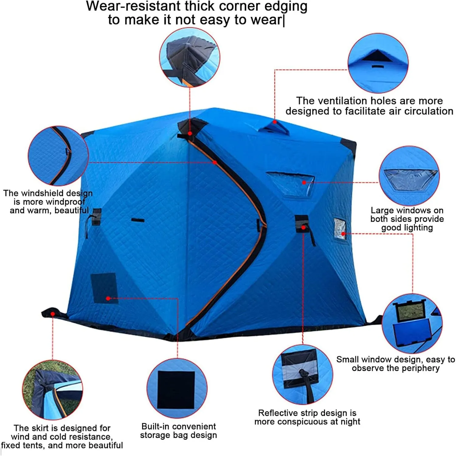 Portable Ice Fishing Shelter with Bag Water-Repellent and Wind-Resistant Quick Fishing Tent for 3-4 Person Portable Ice Fishing Tent