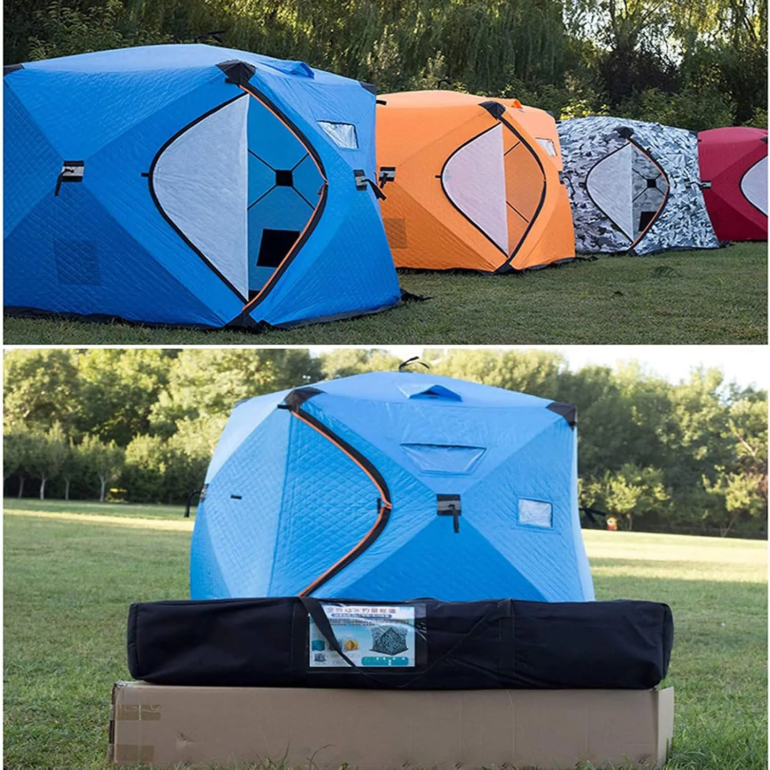 Portable Ice Fishing Shelter with Bag Water-Repellent and Wind-Resistant Quick Fishing Tent for 3-4 Person Portable Ice Fishing Tent
