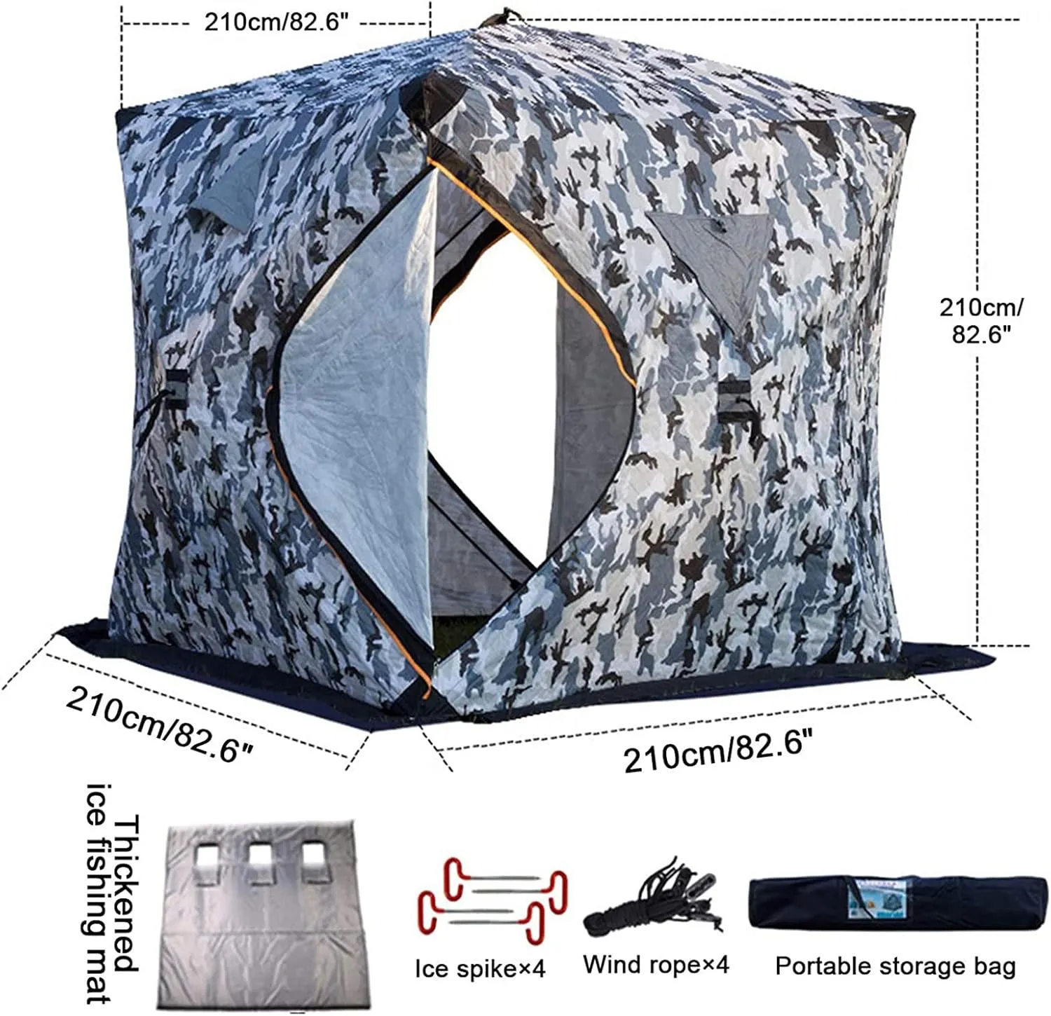 Portable Ice Fishing Shelter with Bag Water-Repellent and Wind-Resistant Quick Fishing Tent for 3-4 Person Portable Ice Fishing Tent