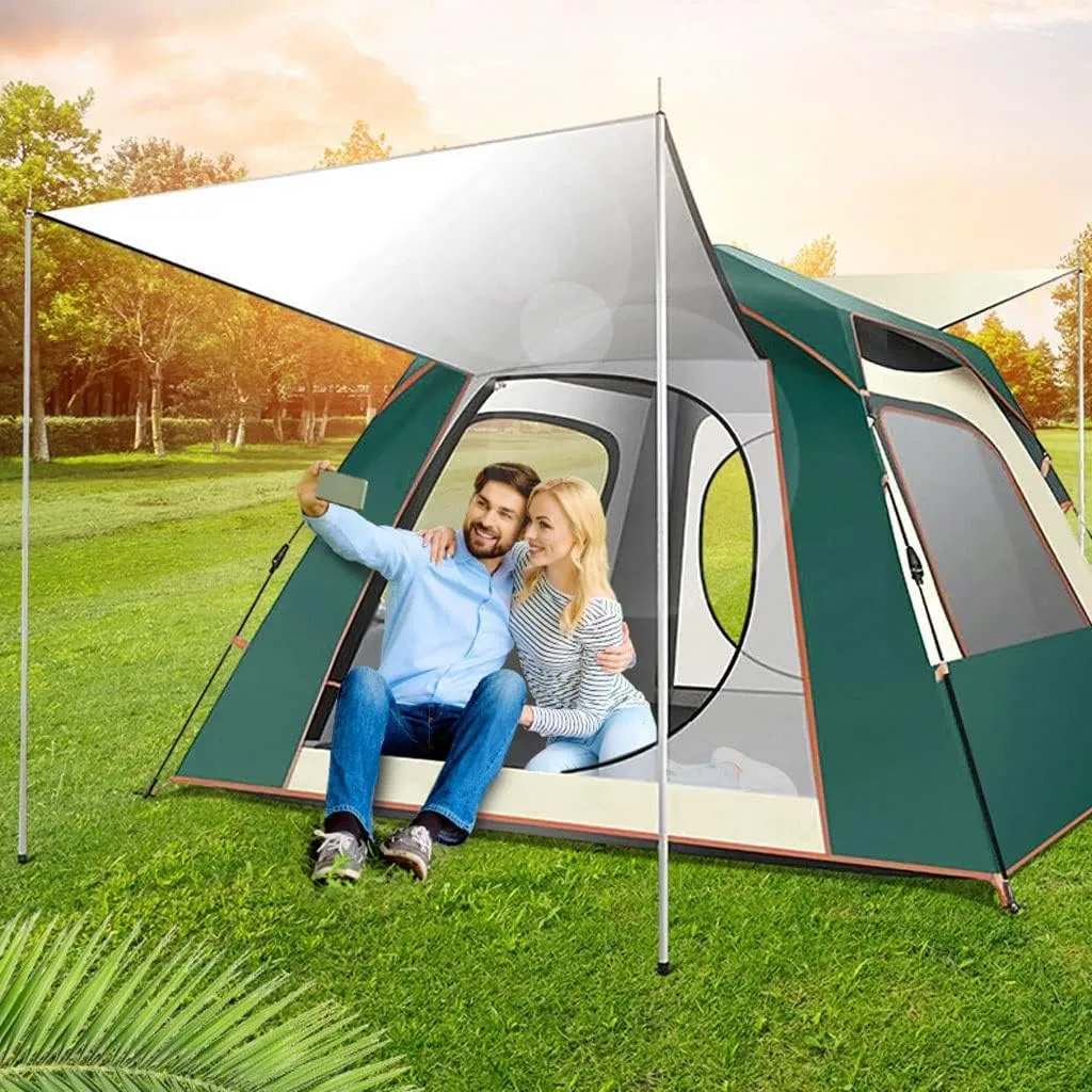 Portable Tent 3-4 Person Campitents, Waterproof Windproof Family Tent, 4 Large Mesh Double Layer Easy Set up Portable with Carry Bag (Green a)