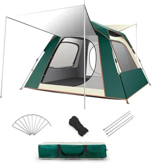 Portable Tent 3-4 Person Campitents, Waterproof Windproof Family Tent, 4 Large Mesh Double Layer Easy Set up Portable with Carry Bag (Green a)