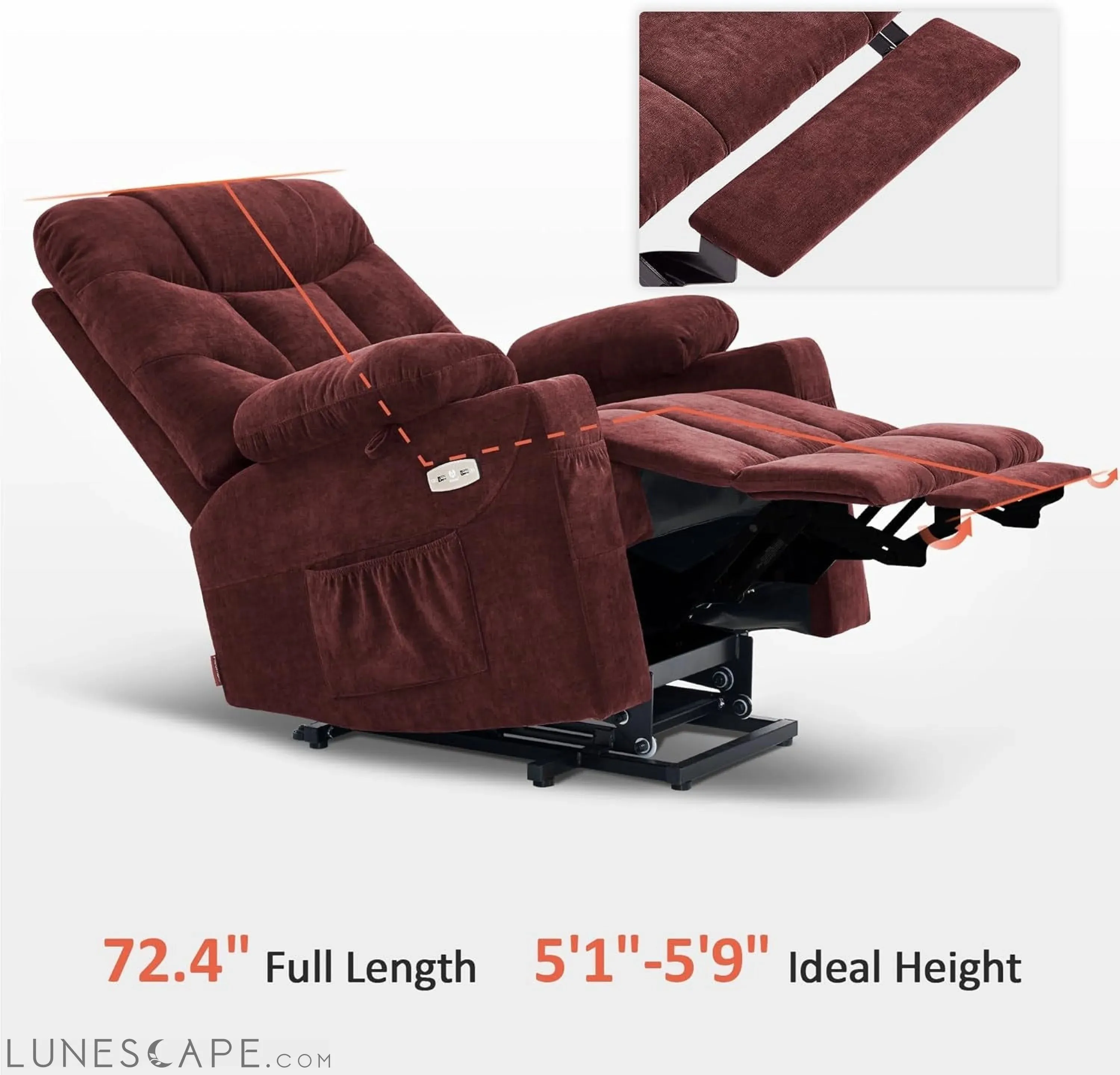 Power Lift Recliner Chair with Extended Footrest for Elderly People,