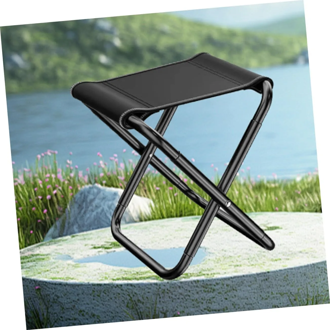 PRETYZOOM Portable Folding Stool Outdoor Chairs Chairs Camping Stool Camping Supplies Black Canvas