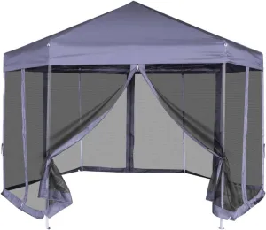 Provides Shelter for Events with Folding Hexagonal Marquee, Water Resistant, Easy Assembly, Dark Blue with Black Sidewalls
