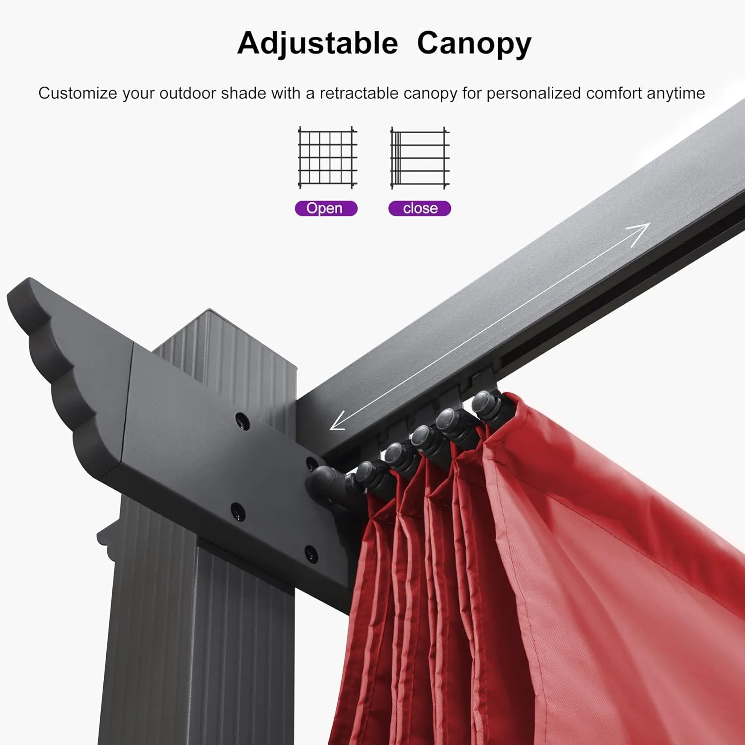 PURPLE LEAF 10' X 12' Outdoor Retractable Pergola with Sun Shade Canopy Patio Metal Shelter for Garden Porch Beach Pavilion Grill Gazebo Modern Yard Grape Trellis Pergola, Terra