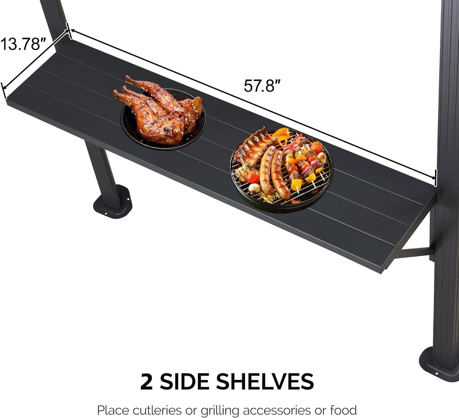 PURPLE LEAF 6' X 8' Hardtop Grill Gazebo for Patio Permanent Aluminum Barbeque Shelter Canopy with Ceiling Hook and Shelves Double Tiered Grey Outdoor BBQ Gazebo
