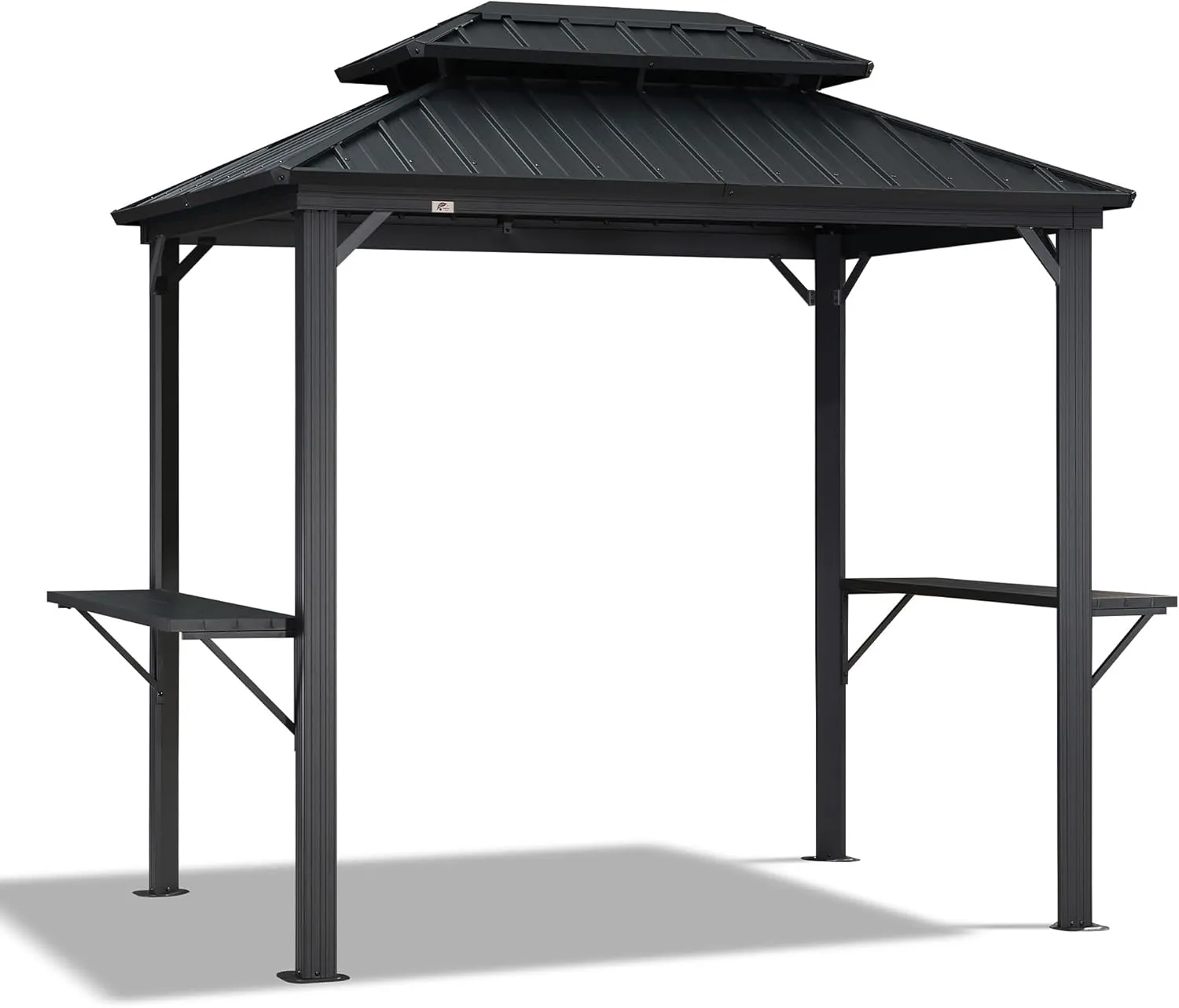 PURPLE LEAF 6' X 8' Hardtop Grill Gazebo for Patio Permanent Aluminum Barbeque Shelter Canopy with Ceiling Hook and Shelves Double Tiered Grey Outdoor BBQ Gazebo