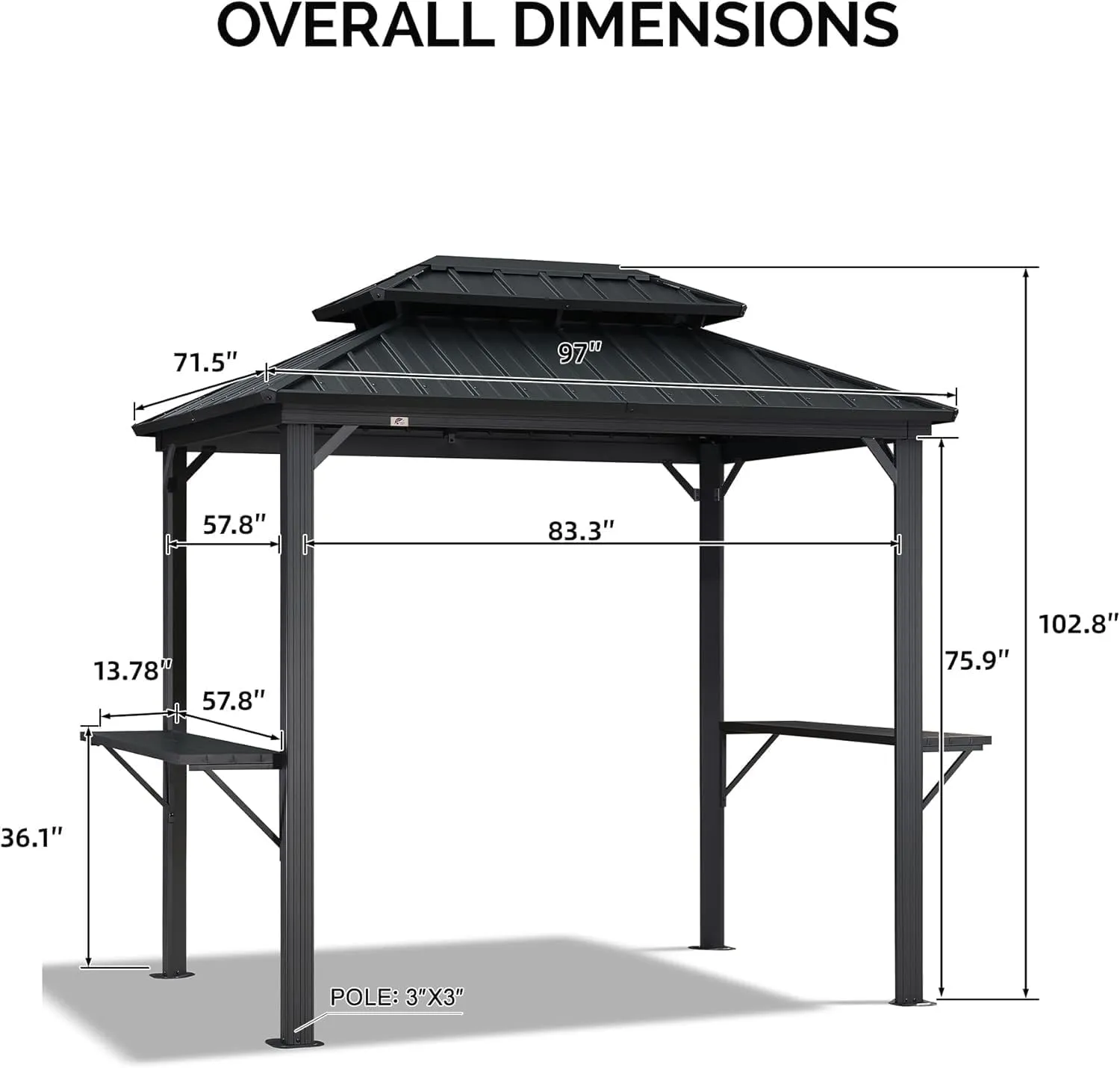 PURPLE LEAF 6' X 8' Hardtop Grill Gazebo for Patio Permanent Aluminum Barbeque Shelter Canopy with Ceiling Hook and Shelves Double Tiered Grey Outdoor BBQ Gazebo