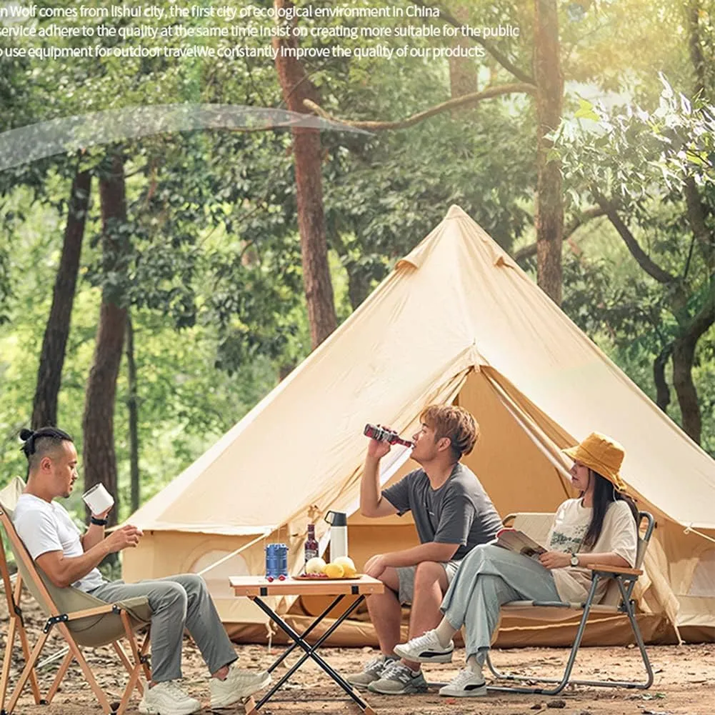 Pyramid Tent Yurt Tent Outdoor Family Camping Waterproof Bell Tent with Stove Hole Camping Pyramid Tent in Groundsheet, Camping, Glamping, Festival, Luxury Teepee, 300X300X200CM, Cotton Cloth