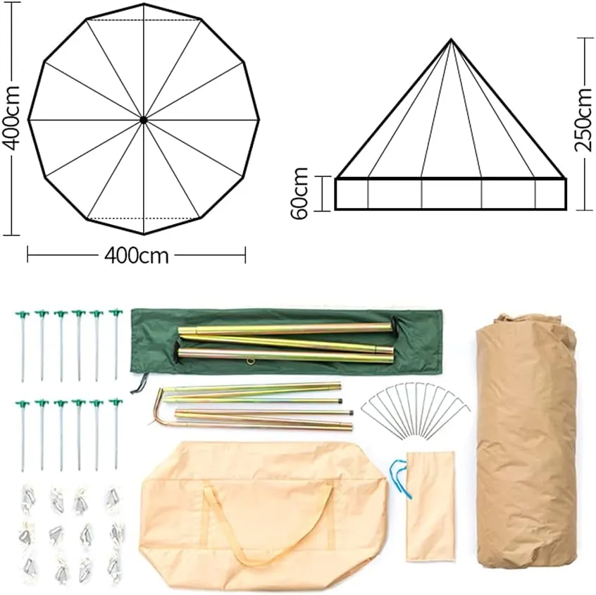 Pyramid Tent Yurt Tent Outdoor Family Camping Waterproof Bell Tent with Stove Hole Camping Pyramid Tent in Groundsheet, Camping, Glamping, Festival, Luxury Teepee, 300X300X200CM, Cotton Cloth