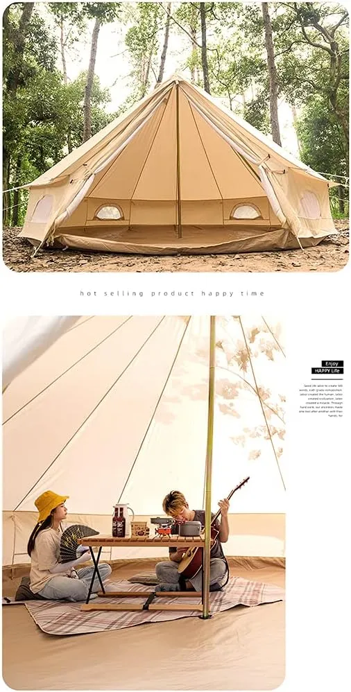 Pyramid Tent Yurt Tent Outdoor Family Camping Waterproof Bell Tent with Stove Hole Camping Pyramid Tent in Groundsheet, Camping, Glamping, Festival, Luxury Teepee, 300X300X200CM, Cotton Cloth