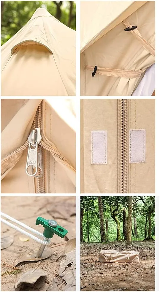 Pyramid Tent Yurt Tent Outdoor Family Camping Waterproof Bell Tent with Stove Hole Camping Pyramid Tent in Groundsheet, Camping, Glamping, Festival, Luxury Teepee, 300X300X200CM, Cotton Cloth