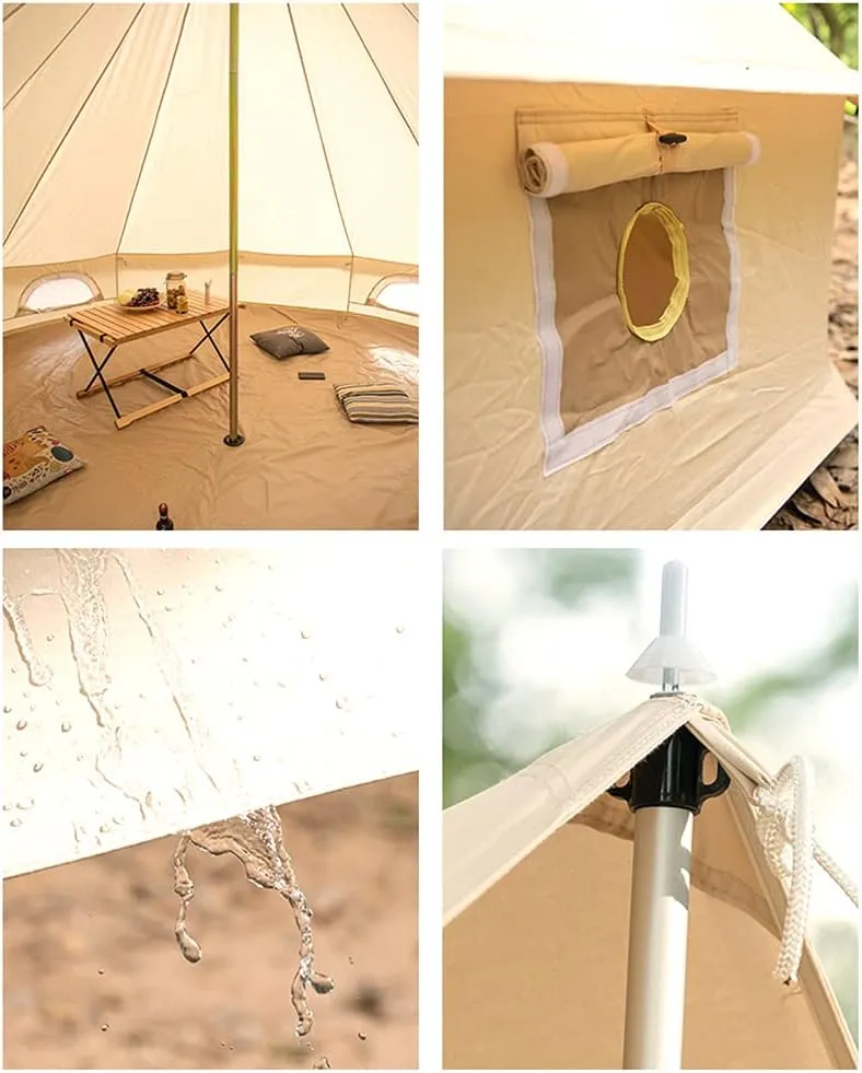 Pyramid Tent Yurt Tent Outdoor Family Camping Waterproof Bell Tent with Stove Hole Camping Pyramid Tent in Groundsheet, Camping, Glamping, Festival, Luxury Teepee, 300X300X200CM, Cotton Cloth
