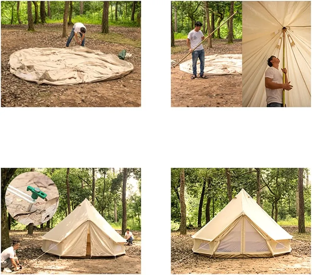 Pyramid Tent Yurt Tent Outdoor Family Camping Waterproof Bell Tent with Stove Hole Camping Pyramid Tent in Groundsheet, Camping, Glamping, Festival, Luxury Teepee, 300X300X200CM, Cotton Cloth