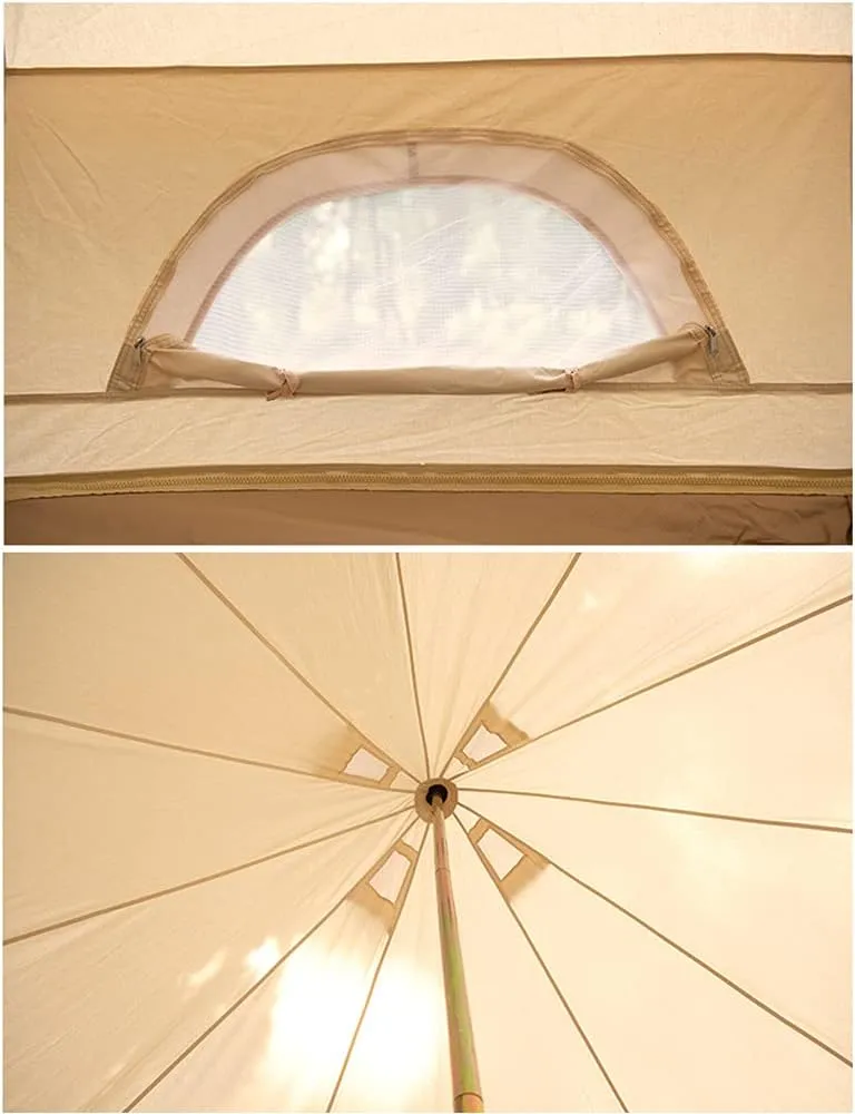Pyramid Tent Yurt Tent Outdoor Family Camping Waterproof Bell Tent with Stove Hole Camping Pyramid Tent in Groundsheet, Camping, Glamping, Festival, Luxury Teepee, 300X300X200CM, Cotton Cloth
