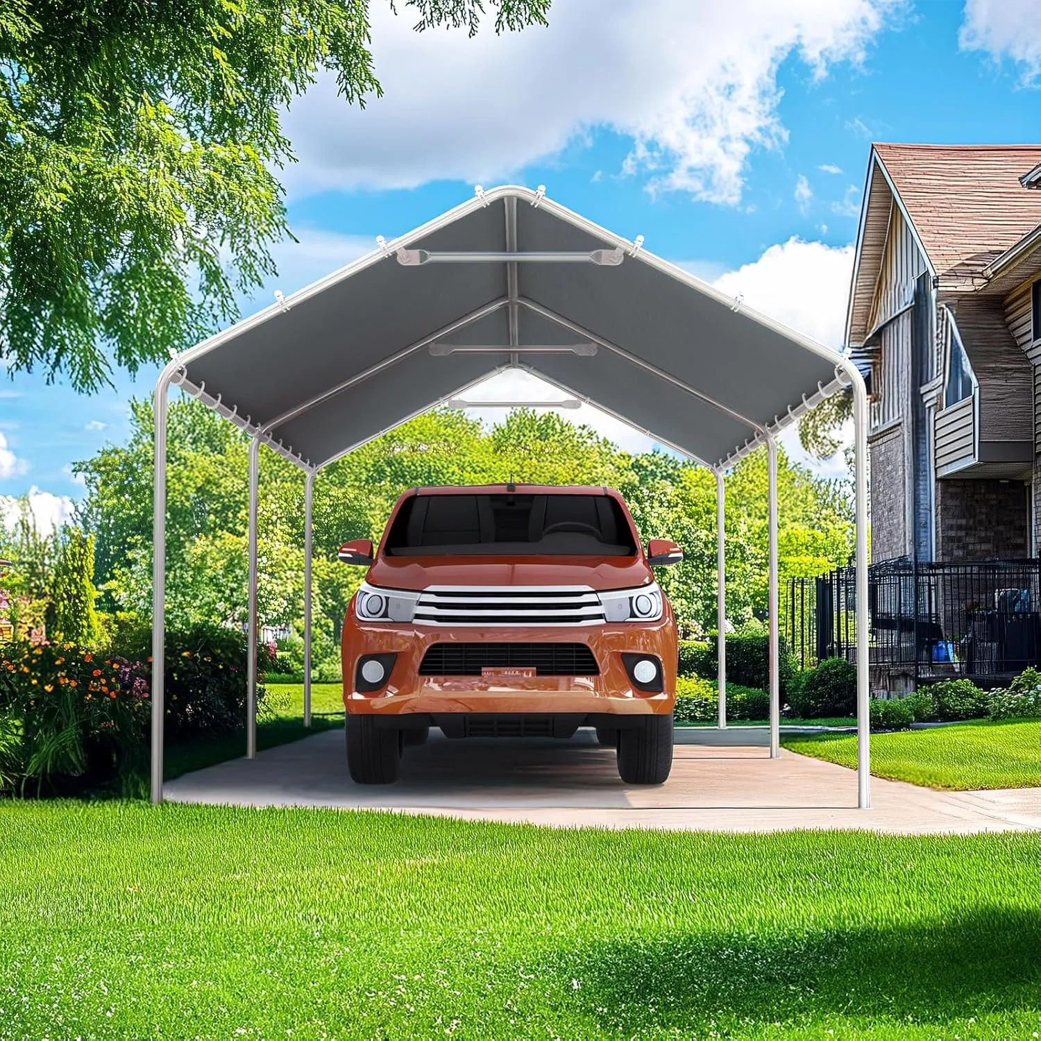 Quictent 10x20 ft Heavy Duty Carport Canopy Galvanized Car Tent Outdoor Garage Boat Shelter with Reinforced Structure, No Sidewall - Gray