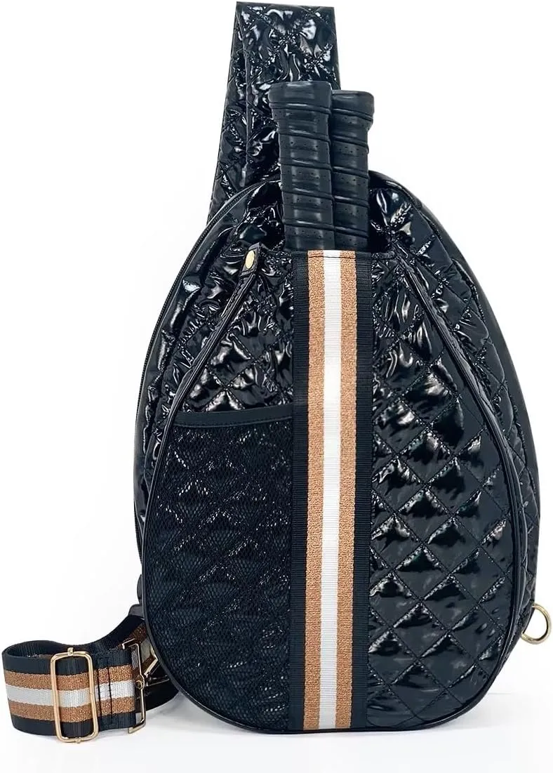 Quilted Pickleball Sling Bag, Crossbody Design with Reflective Stripe, Pickleball Puffer Bags for Women and Men, Pickleball Bags for Ladies