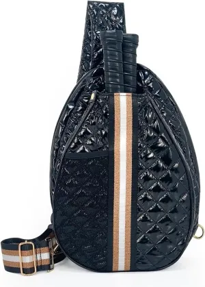 Quilted Pickleball Sling Bag, Crossbody Design with Reflective Stripe, Pickleball Puffer Bags for Women and Men, Pickleball Bags for Ladies