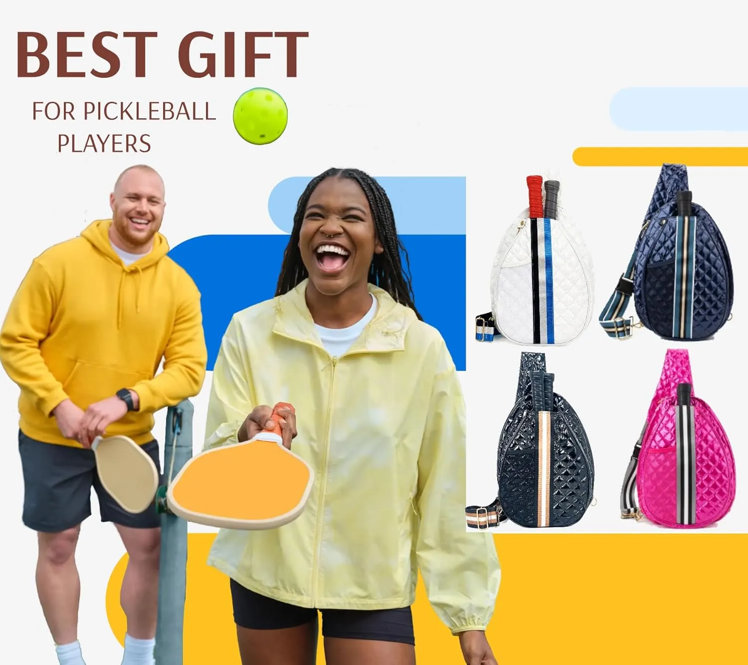Quilted Pickleball Sling Bag, Crossbody Design with Reflective Stripe, Pickleball Puffer Bags for Women and Men, Pickleball Bags for Ladies