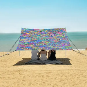 Rainbow Dragon Scales Beach Canopy Tent Anti-UV & Wind Resistant, Camping Sun Shelter Easy Setup Portable,Outdoor Shade Tents with Sandbags,Sand Shovels,Ground Pegs & Stability Poles