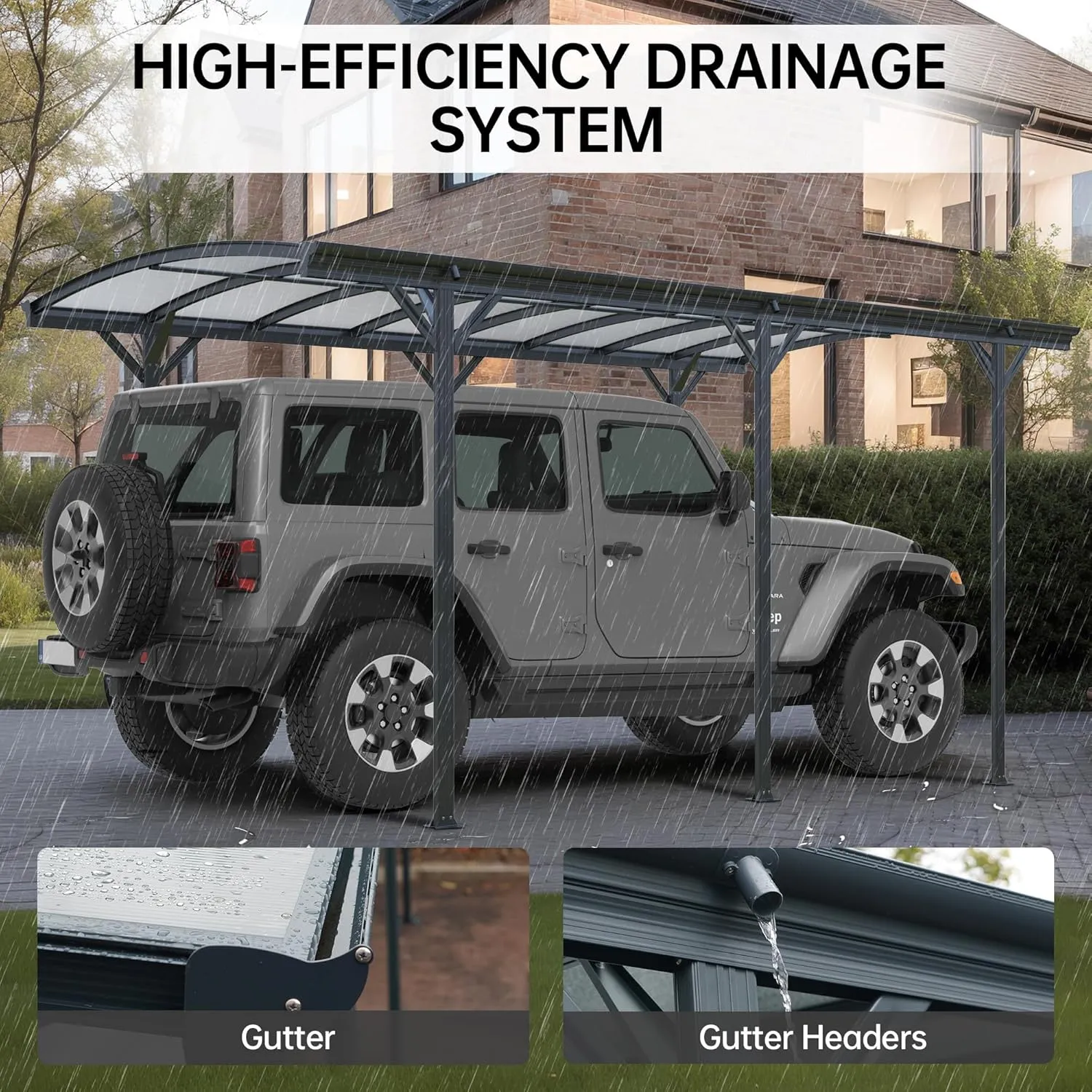 Real Relax Carport 10 x 19 ft Heavy Duty Metal, Multi-Use Shelter with Aluminum Arch-Roof with Polycarbonate Panel for Cars, Boats & Shade, Grey