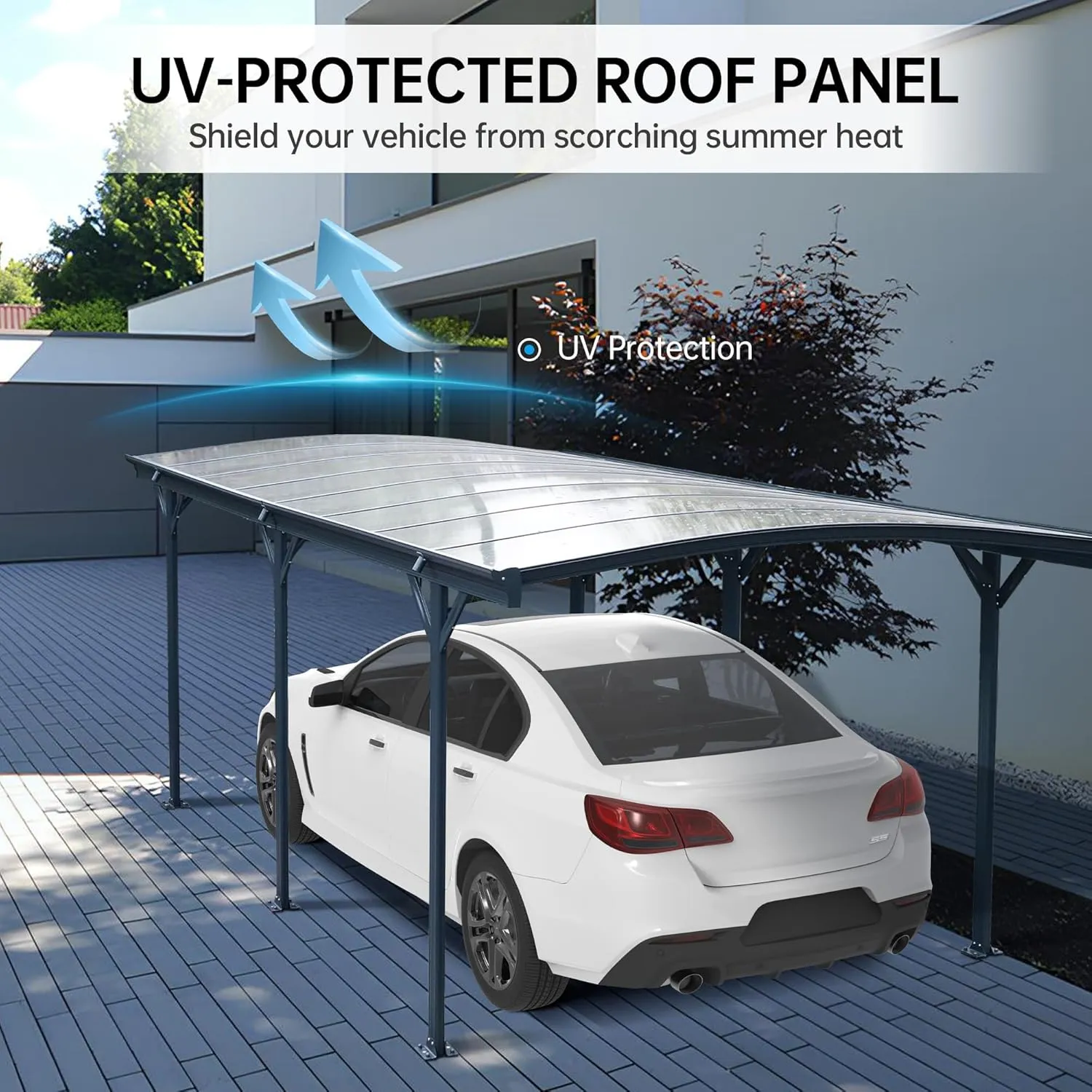 Real Relax Carport 10 x 19 ft Heavy Duty Metal, Multi-Use Shelter with Aluminum Arch-Roof with Polycarbonate Panel for Cars, Boats & Shade, Grey