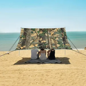 Real Tree Forest Camouflage Beach Canopy Tent Anti-UV & Wind Resistant, Camping Sun Shelter Easy Setup Portable,Outdoor Shade Tents with Sandbags,Sand Shovels,Ground Pegs & Stability Poles