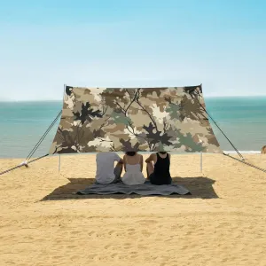 Realistic Camouflage Leaves Pattern Beach Canopy Tent Anti-UV & Wind Resistant, Camping Sun Shelter Easy Setup Portable,Outdoor Shade Tents with Sandbags,Sand Shovels,Ground Pegs & Stability Po