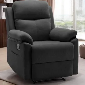 Recliner Chair for Adults, Small Recliner Chair for Small Spaces, Upholstered Corduroy Manual Recliner with Side Pockets, Reclining Chair for Living Room, Nursery, Black