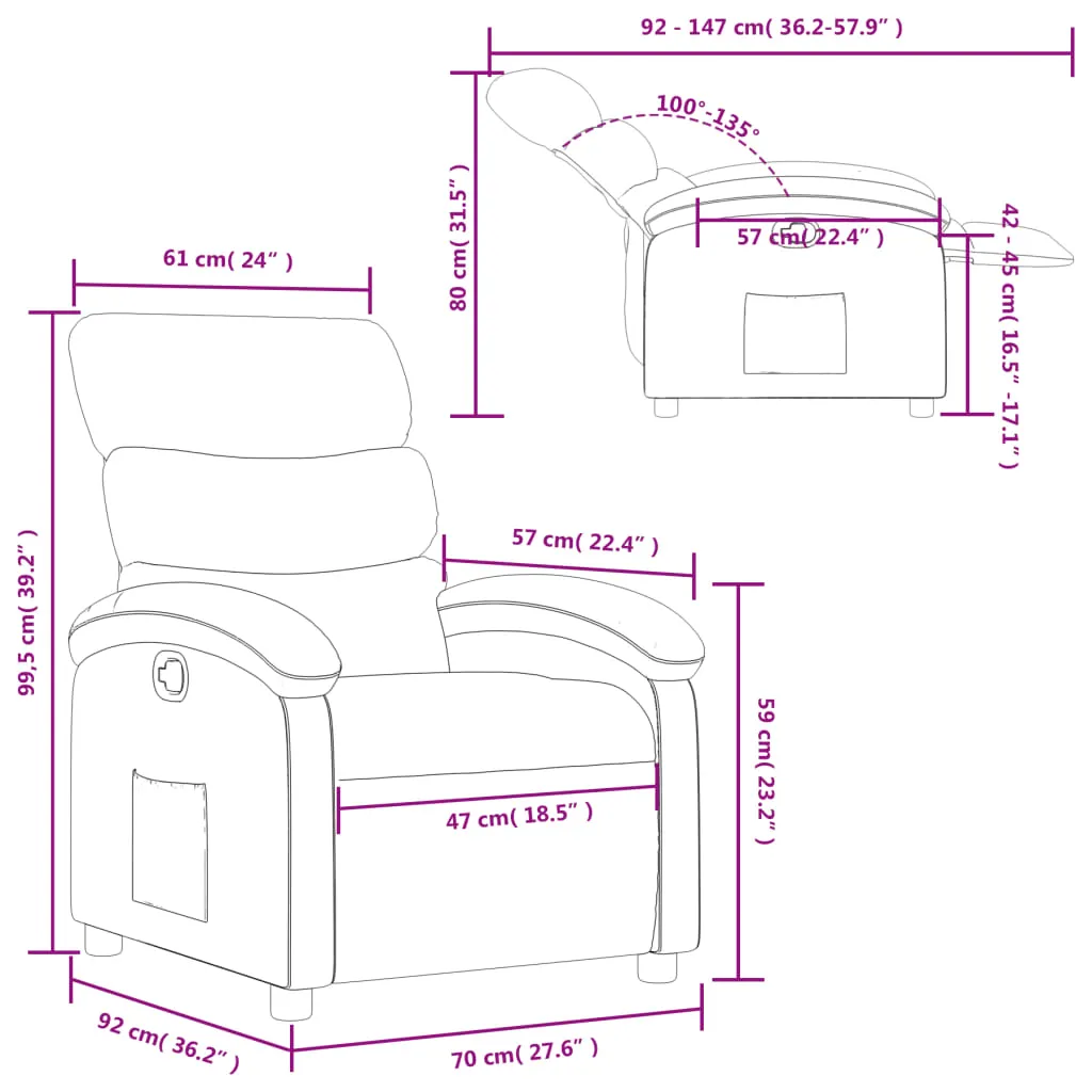 Recliner Chair Light Gray Fabric