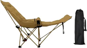 Reclining Camping Chair with Removable Foot Rest Folding Chair Comfortable Foldable for Outdoor Beach Concert Patio Outside, Khaki