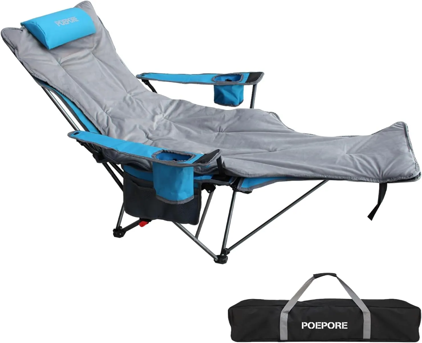 Reclining Camping Chair with Removable Footrest Lounge Chair with Headrest, Cotton Cushion, Portable Adjustable Folding Chairs