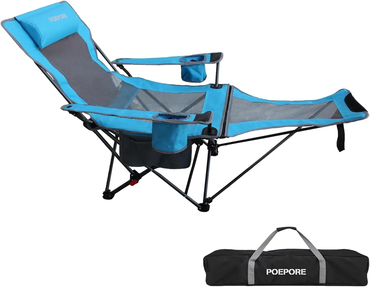 Reclining Camping Chair with Removable Footrest Lounge Chair with Headrest, Cotton Cushion, Portable Adjustable Folding Chairs