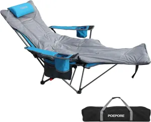 Reclining Camping Chair with Removable Footrest Lounge Chair with Headrest, Cotton Cushion, Portable Adjustable Folding Chairs