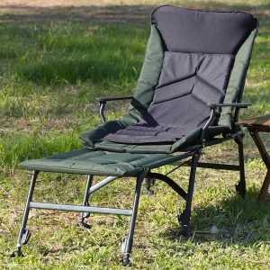 Reclining Camping Chairs with Footrest, Folding Lounge Chair Support 330 LBS, Portable Reclining Chair with Armrests for Adults (with Footrest, Black Green)