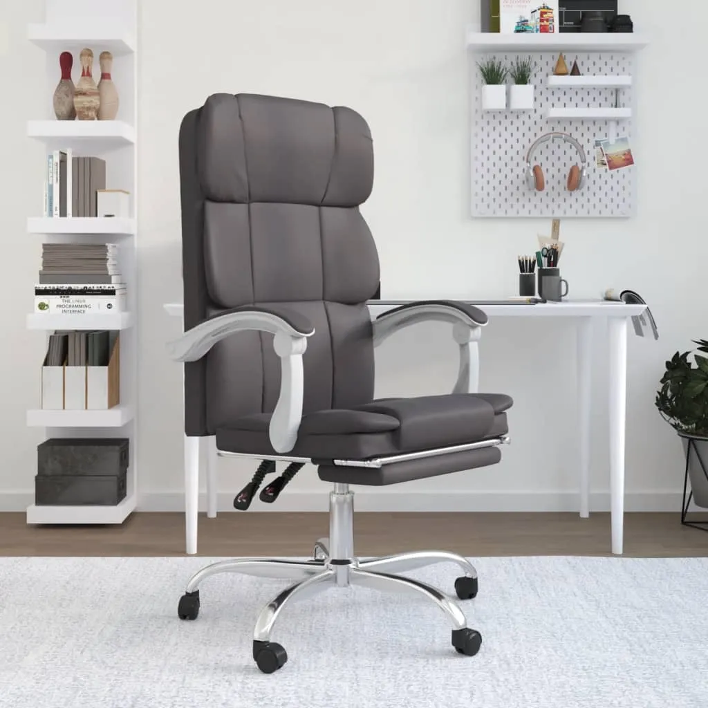 Reclining Office Chair Black Faux Leather