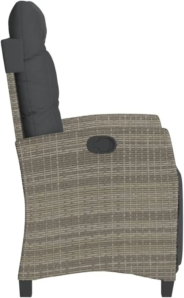 Reclining Patio Chair with Adjustable Footrest Gray Poly Rattan Outdoor Lounge Chair for Backyard, Pool, Camping - Durable Steel Frame & Removable Cushions
