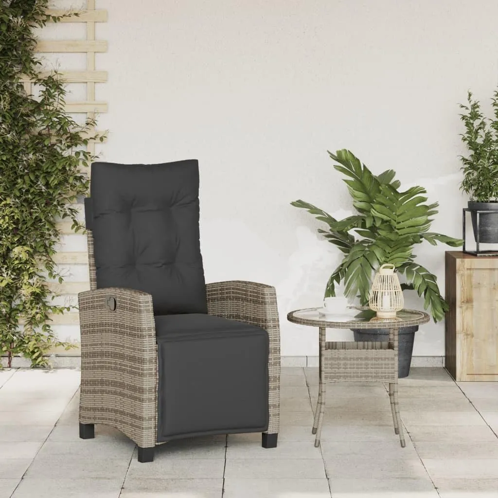 Reclining Patio Chair with Adjustable Footrest Gray Poly Rattan Outdoor Lounge Chair for Backyard, Pool, Camping - Durable Steel Frame & Removable Cushions