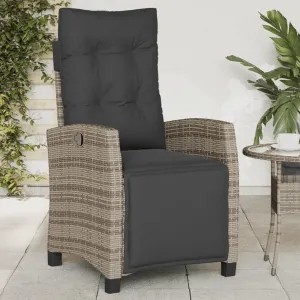 Reclining Patio Chair with Adjustable Footrest Gray Poly Rattan Outdoor Lounge Chair for Backyard, Pool, Camping - Durable Steel Frame & Removable Cushions