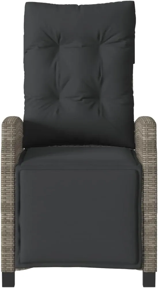 Reclining Patio Chair with Adjustable Footrest Gray Poly Rattan Outdoor Lounge Chair for Backyard, Pool, Camping - Durable Steel Frame & Removable Cushions