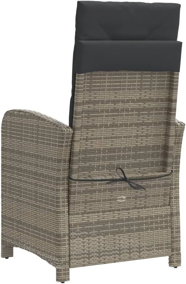 Reclining Patio Chair with Adjustable Footrest Gray Poly Rattan Outdoor Lounge Chair for Backyard, Pool, Camping - Durable Steel Frame & Removable Cushions
