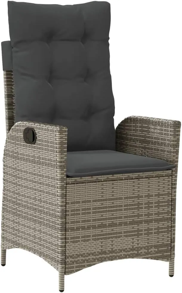 Reclining Patio Chair with Cushions Gray PE Rattan Outdoor Lounge Chair Adjustable Backrest Weather-Resistant Furniture for Poolside Backyard Sunroom