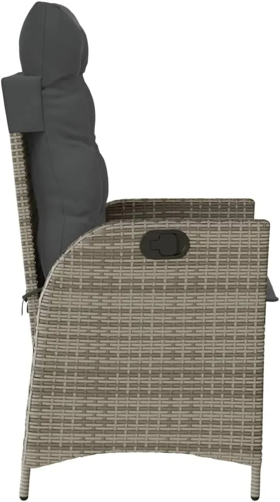 Reclining Patio Chair with Cushions Gray PE Rattan Outdoor Lounge Chair Adjustable Backrest Weather-Resistant Furniture for Poolside Backyard Sunroom