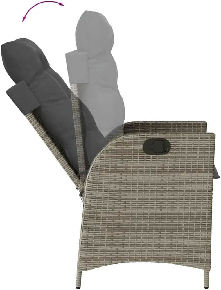 Reclining Patio Chair with Cushions Gray PE Rattan Outdoor Lounge Chair Adjustable Backrest Weather-Resistant Furniture for Poolside Backyard Sunroom