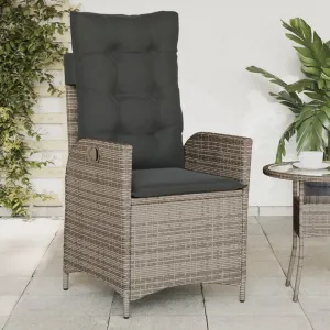 Reclining Patio Chair with Cushions Gray PE Rattan Outdoor Lounge Chair Adjustable Backrest Weather-Resistant Furniture for Poolside Backyard Sunroom